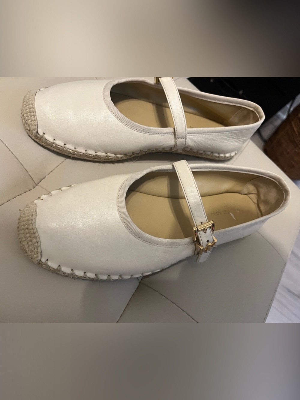 Michael Kors Cream Leather Espadrille Mary Jane Flats